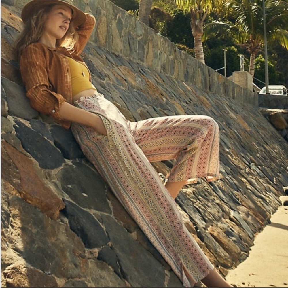 Anthropologie Striped Wide-Leg Pants in Pink, Cream, Brown